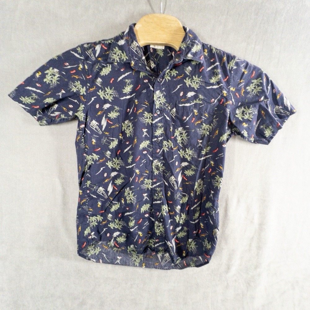 GU Hawaiian Shirt Mens Medium Blue Floral‎ Button Up Resortwear Beach Vacation